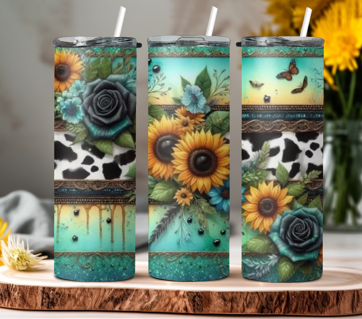 Cow print Sunflower - 20oz Tumbler